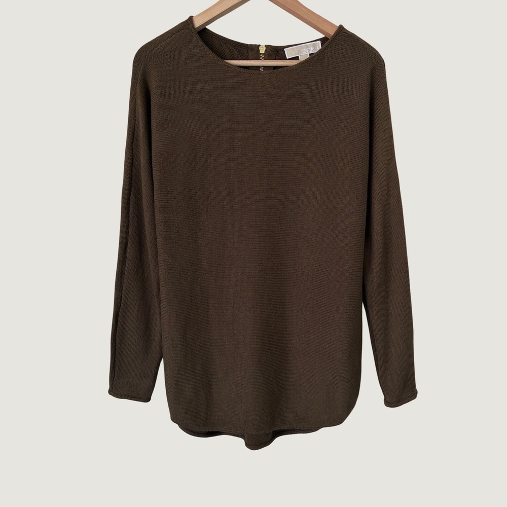 Michael Michael Kors Green Knit Long Sleeve Back Zip Sweater Womens S minimalist